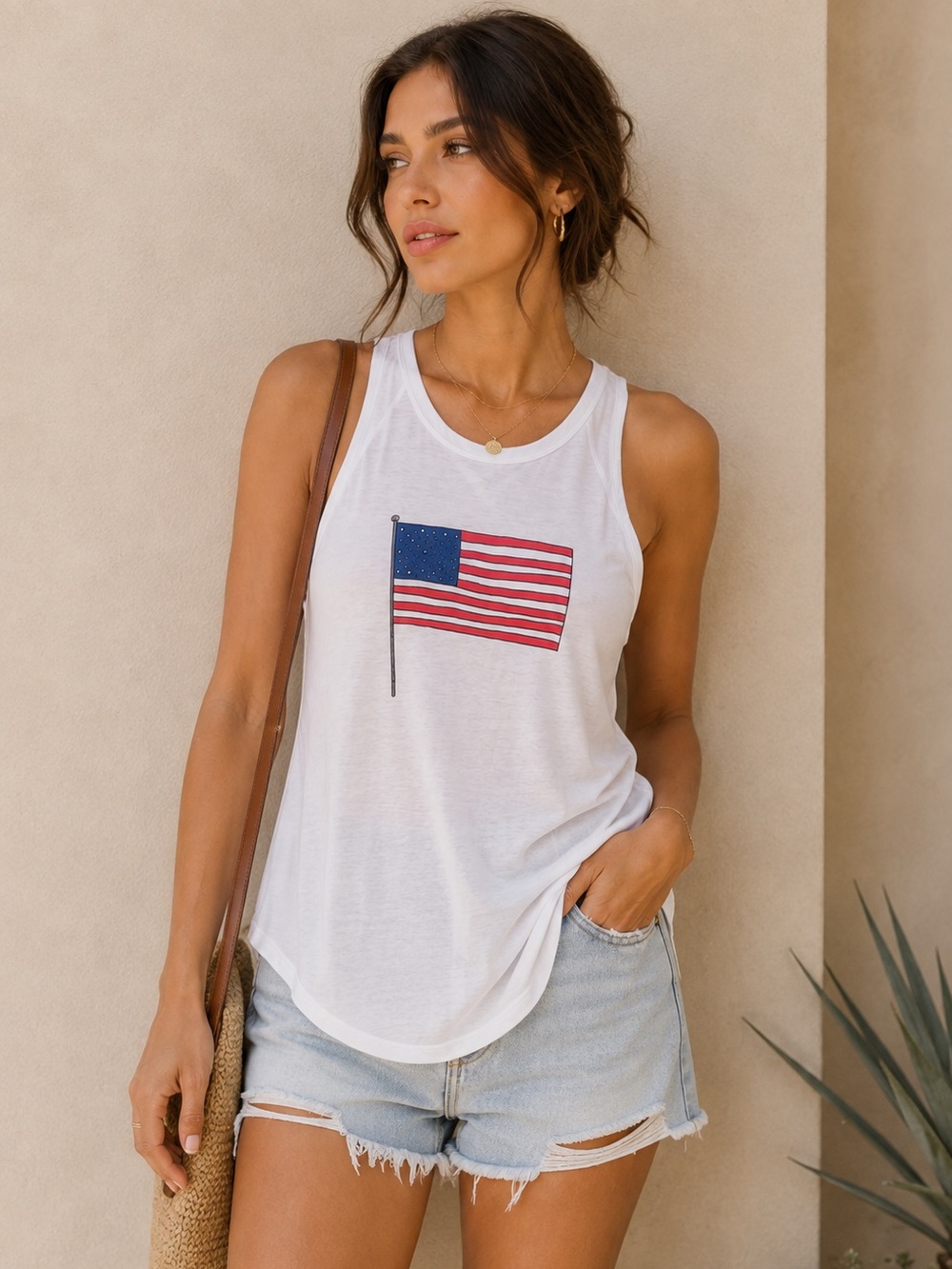 Loyal Army Women’s USA Flag Print Racerback Tank Top White Size Medium